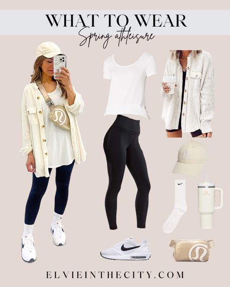 What to wear - Spring athleisure

White tee - black leggings - high socks - Stanley cup - belt bag - lululemon - baseball cap - neutral style - athleisure 

#LTKstyletip #LTKunder100 #LTKunder50