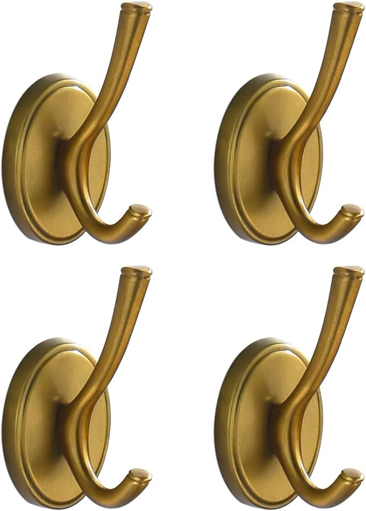 Antique Brass Towel Hooks, Vintage Gold Bathroom Robe Hooks Wall Mounted, 4 Pack Heavy Duty Wall ... | Amazon (US)