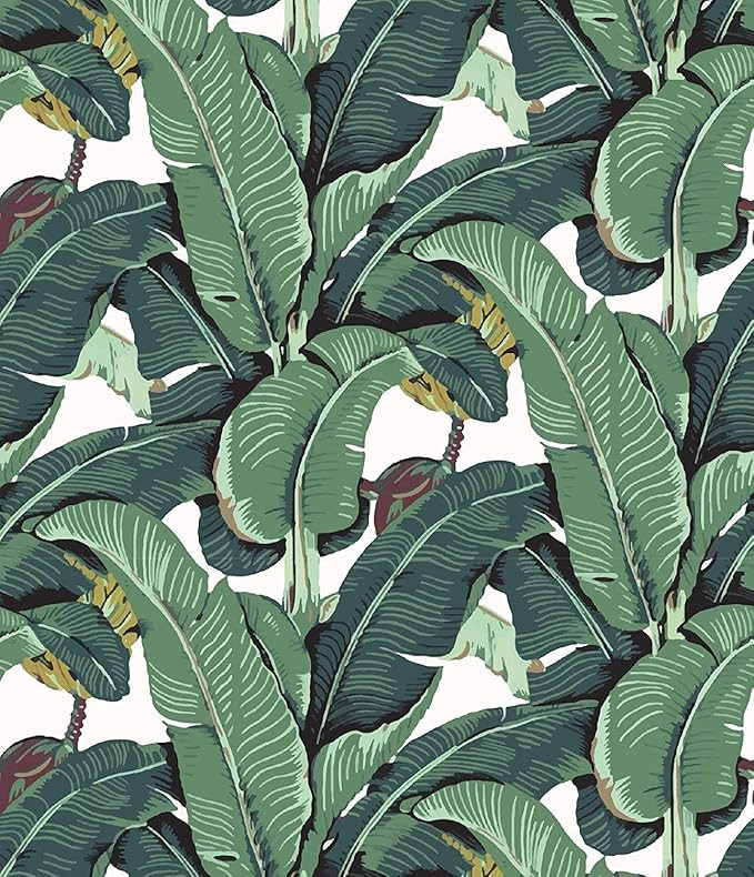 Tropical Palm Leaf Peel and Stick Wallpaper Green Banana Leaves Self Adhesive Wall Paper Removabl... | Amazon (US)