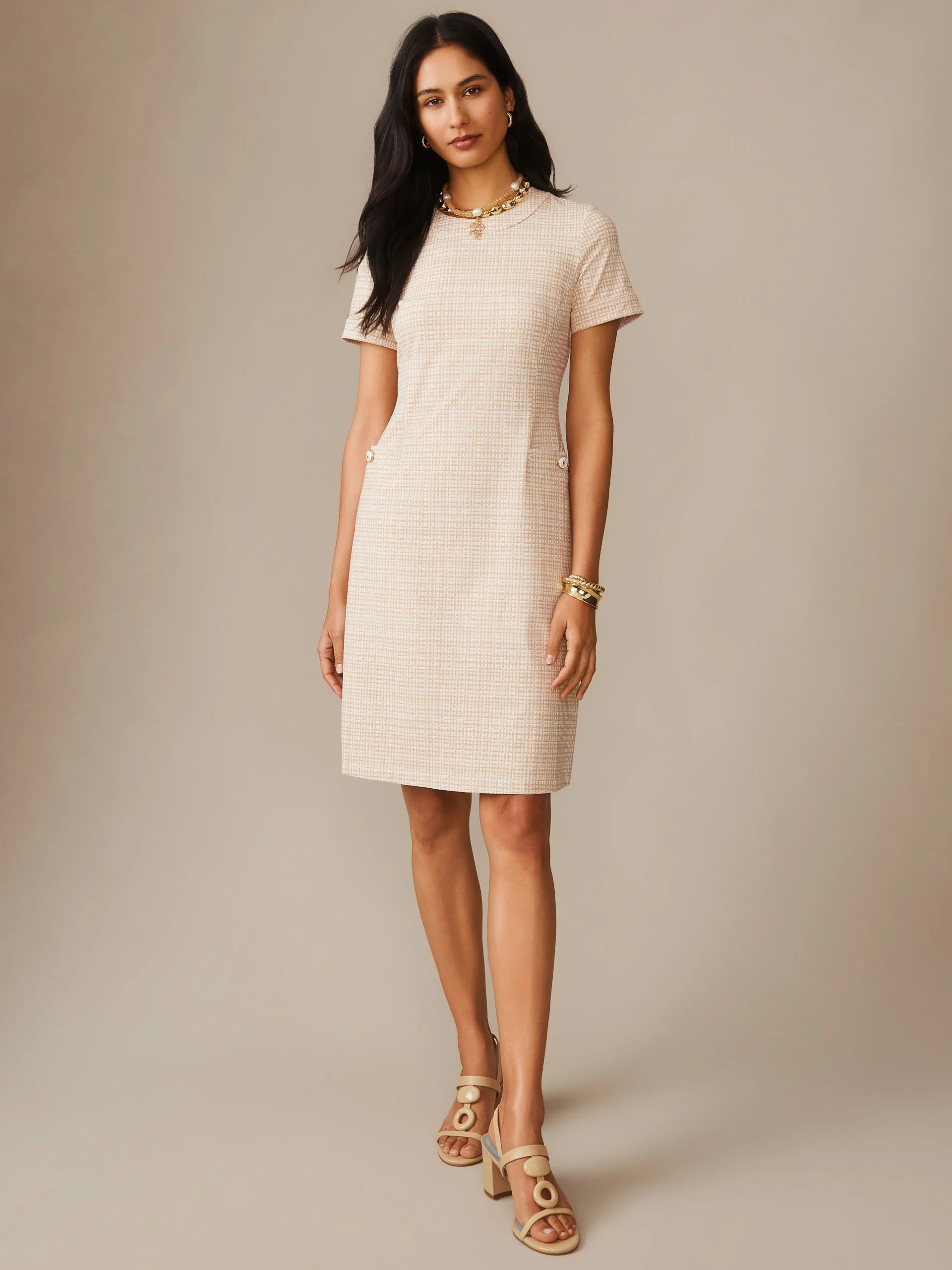 Off_White/Tan Pocket Square Daphne Dress | Women's Dresses | J.McLaughlin | J.McLaughlin