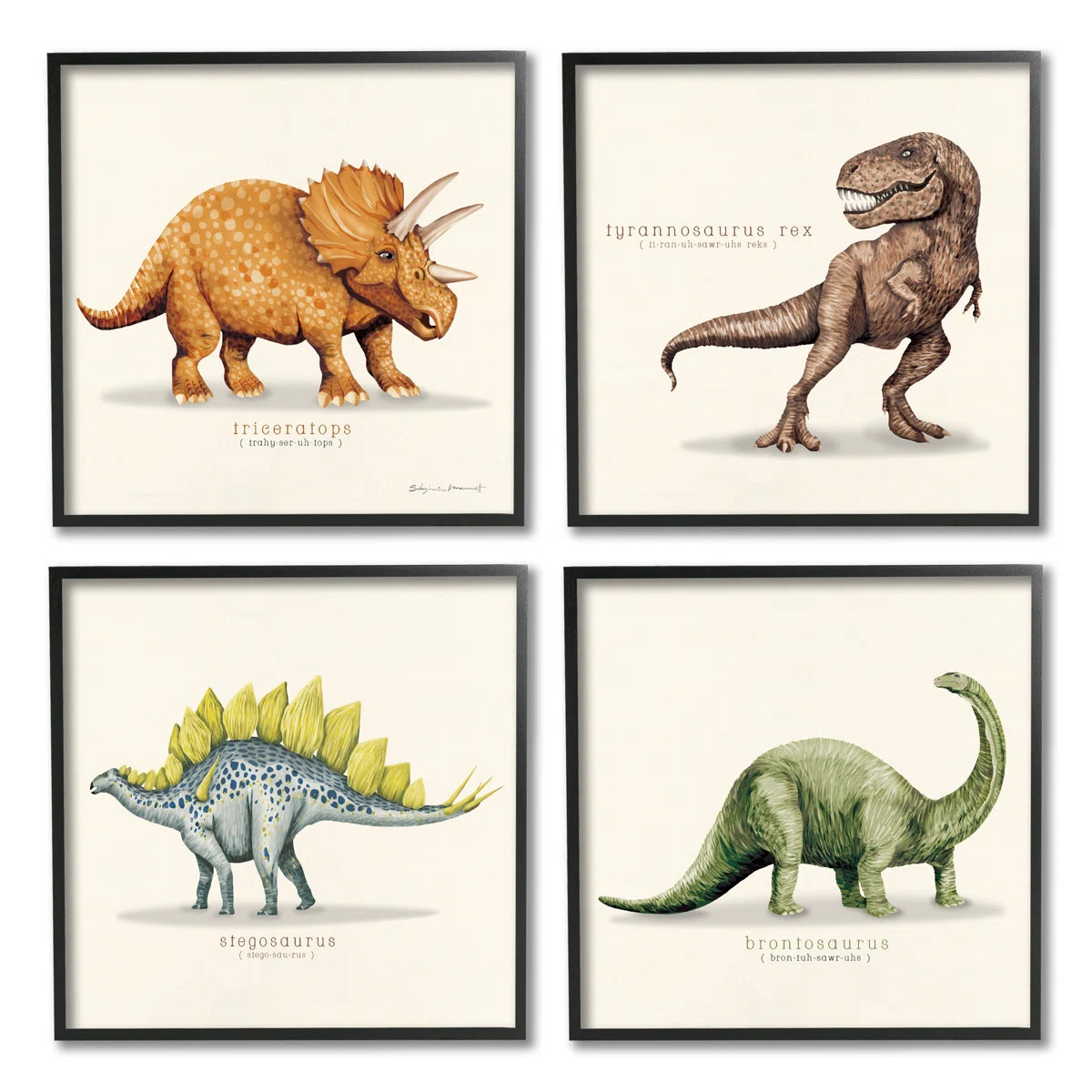 Educational Dinosaurs Scientific Species 4 Piece Black Framed Giclee Art Set by Stephanie Workman... | Wayfair North America