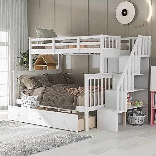 Twin Over Full Bunk Beds with Storage Drawers and Stairway | Amazon (US)