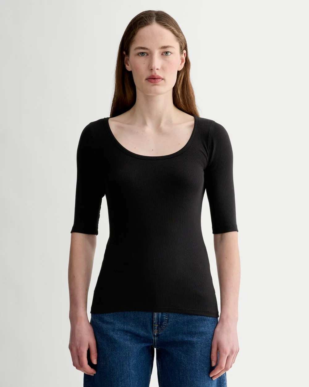 The Luxe Rib Scoop-Neck Tee | Heathered Fatigue | Everlane