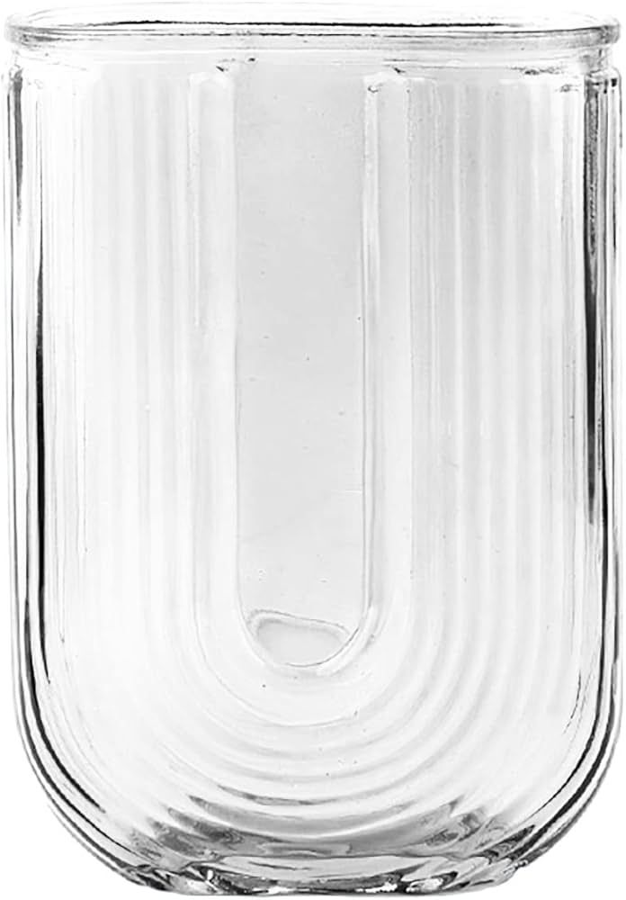 MANMAOHE Vintage Ribbed Glass Vase Vertical Striped Flower Vase Crystal Bud Vase Small Modern Dec... | Amazon (US)