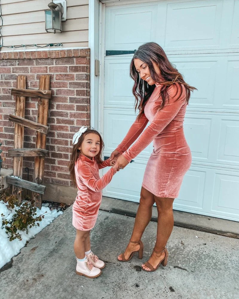 Delta Mock Neck Dress - Antique Brass Velour | Bailey's Blossoms