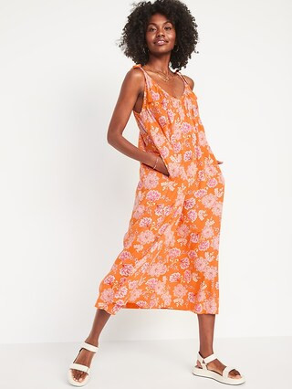 Tie-Shoulder Tasseled Floral-Print All-Day Maxi Swing Dress for Women | Old Navy (US)