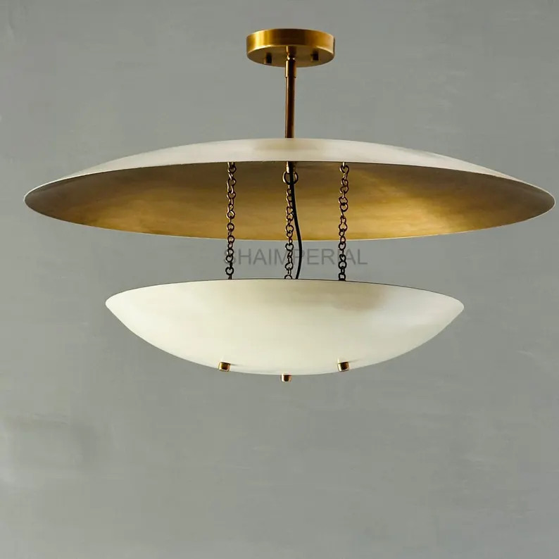 Handmade Alabaster Brass Flush Mount Ceiling Light - Mid-Century Modern | Etsy (Global)