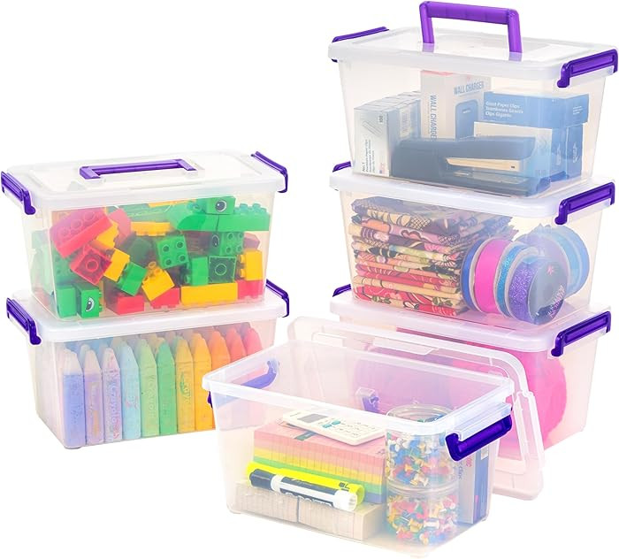 IRIS USA 5 Qt. Plastic Craft Storage Container Bins with Lids, 6 Pack, Small Art & Office Supply ... | Amazon (US)