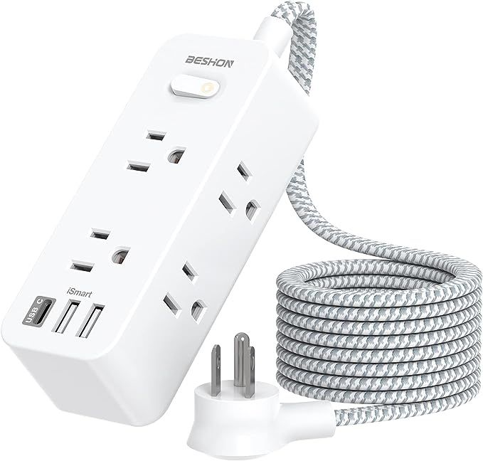 Power Strip, 5Ft Extension Cord, 6 Outlets with 3 USB Ports(1 USB C Outlet), 3-Side Outlet Extend... | Amazon (US)