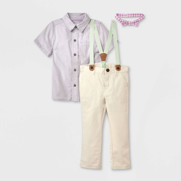 Toddler Boys' 2pc Short Sleeve Woven Shirt and Suspender Pants with Bowtie Set - Cat & Jack™ Gr... | Target