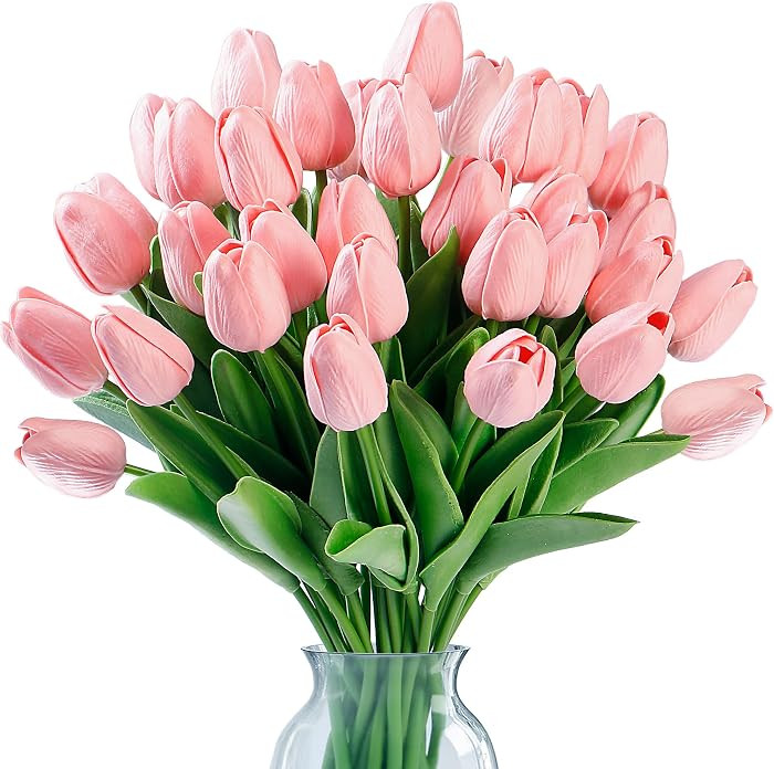 Sggvecsy 30 Pcs Fake Tulips Artificial Flowers Real Touch PU Faux Flowers Tulip Stems for Wedding... | Amazon (US)