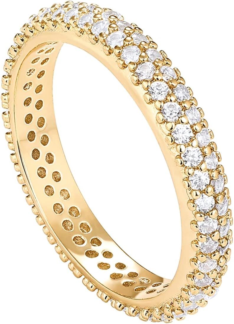 PAVOI 14K Gold Plated Cubic Zirconia Double Row Eternity Band for Women | Amazon (US)