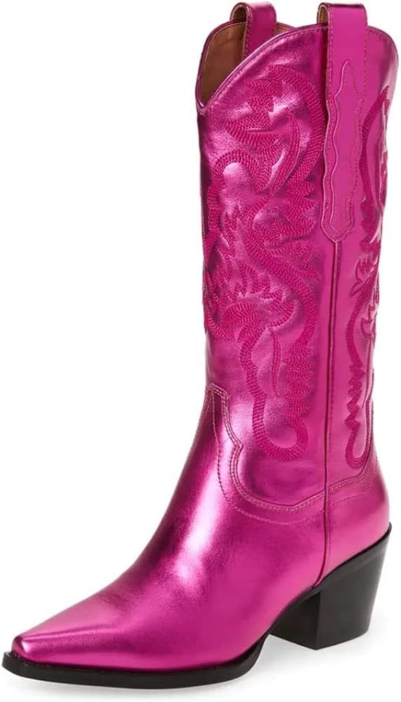 MeiLuSi Women's Cowboy Cowgirl Boots Embroidered Cowboy Short Ankle Boots Chunky Heel Western Boo... | Amazon (US)