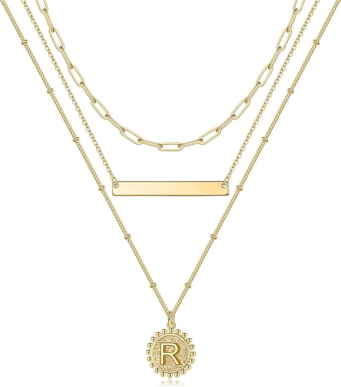 Gold Layered Initial Necklaces for Women, 14K Gold Plated Layered Gold Necklaces for Women Dainty... | Amazon (US)