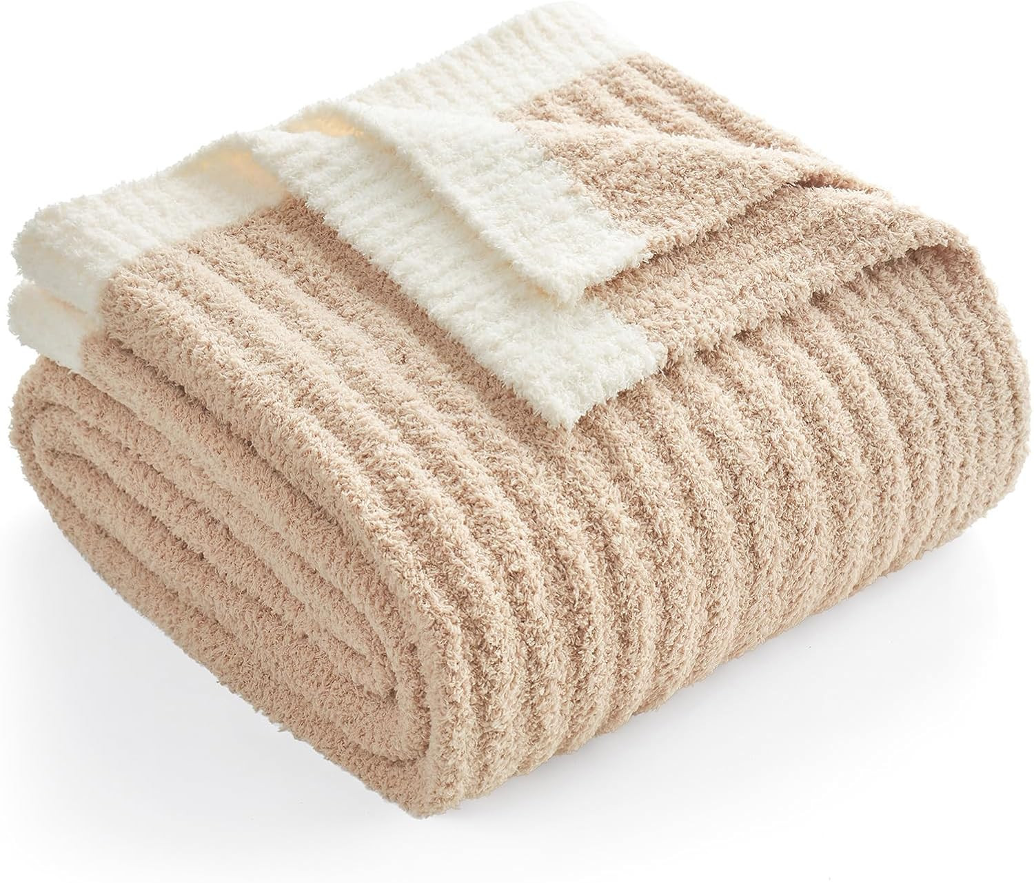 Snuggle Sac Soft Ribbed Beige Throw Blanket for Couch, Luxurious Fluffy Cozy Knit Throws for All ... | Amazon (US)