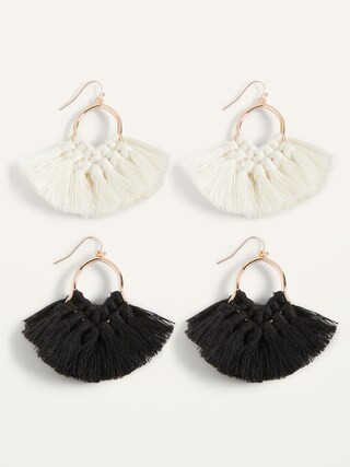Gold-Toned Macramé Tassel Hoop Earrings 2-Pack for Women | Old Navy (US)