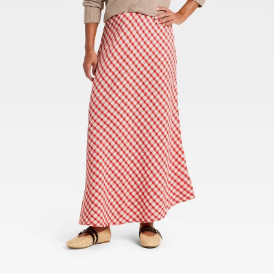 Women's Printed Midi Full Skirt - Universal Thread™ Red Gingham XL | Target