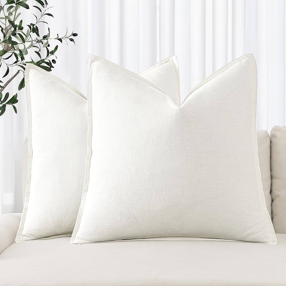 MIULEE Decorative Linen Euro Sham Pillow Covers 24x24 Cream White ​Boho Farmhouse​ ​Neutral... | Amazon (US)