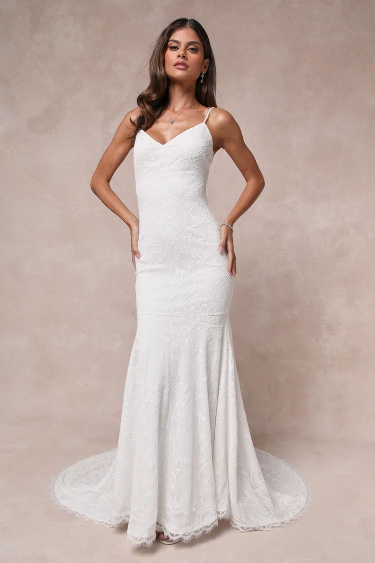 Flawless Extravagance White Lace Trumpet Hem Maxi Dress | Lulus
