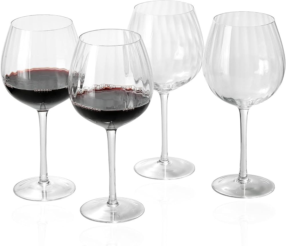Ribbed Crystal Clear Wine Glasses set of 4, 23 oz Red Stemmed Wine Glasses Ideal For Red or White... | Amazon (US)