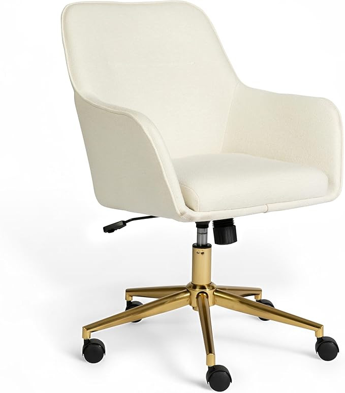 Martha Stewart Rayna Swivel Task Chair with Flared Arms for Home Office in Off White Fabric with ... | Amazon (US)