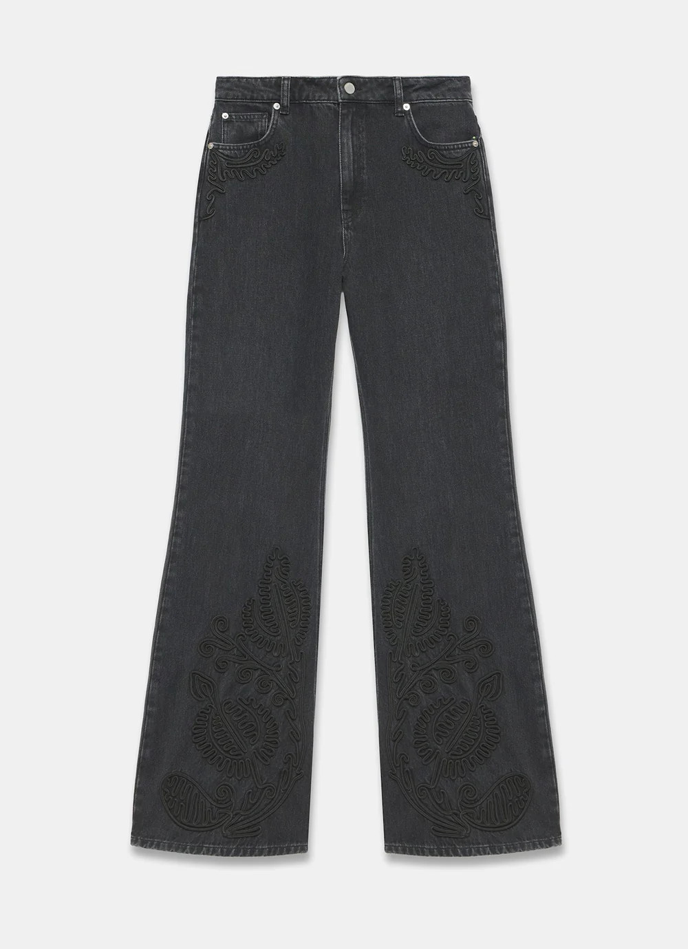 Black Embroidered Wide Jeans | Mint Velvet