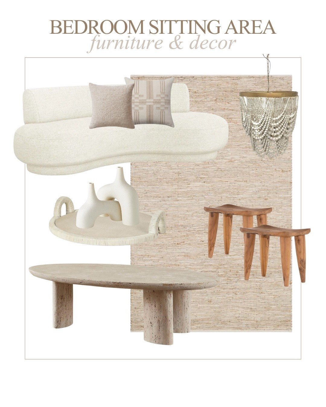 Bedroom sitting area furniture and decor. 
Coffee table - McGuire Column Cocktail Table (available on random sites but not linkable)
Pillows - The Citizenry (not linkable)


#LTKHome #LTKU