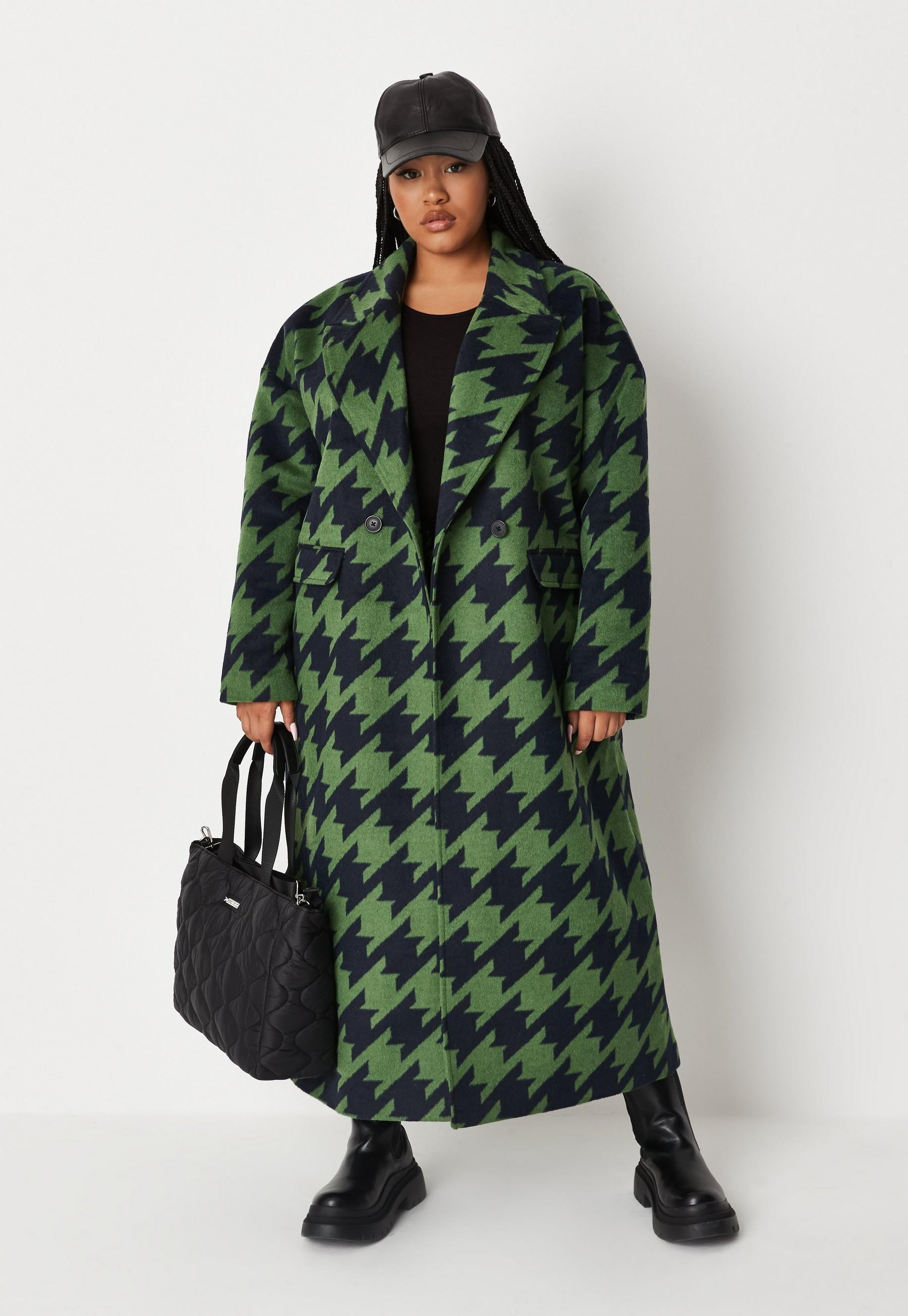 Missguided - Plus Size Green Houndstooth Formal Oversized Coat | Missguided (US & CA)