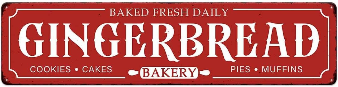 Gingerbread Bakery Metal Sign Cookies Cakes Pies Muffins Christmas Vintage Tin Hanging Plaque for... | Amazon (US)