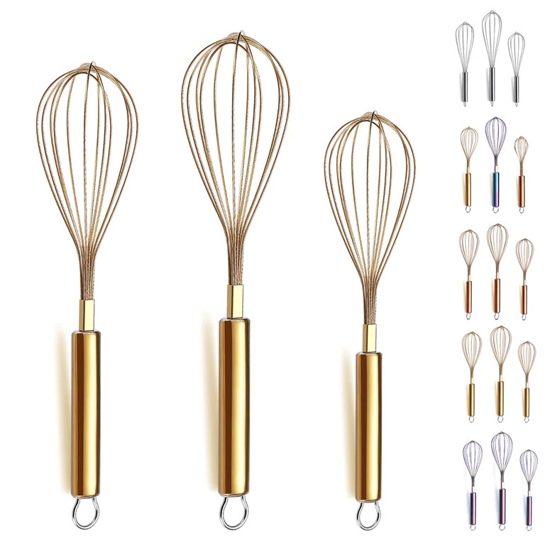 ReaNea Gold Whisk Set of 3 Stainless Steel 8" 10" 12" Beater Wire Whisks for Cooking Kitchen Wisk | Walmart (US)