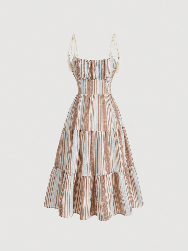 Striped Ruched Bust Layered Hem Cami Dress | SHEIN