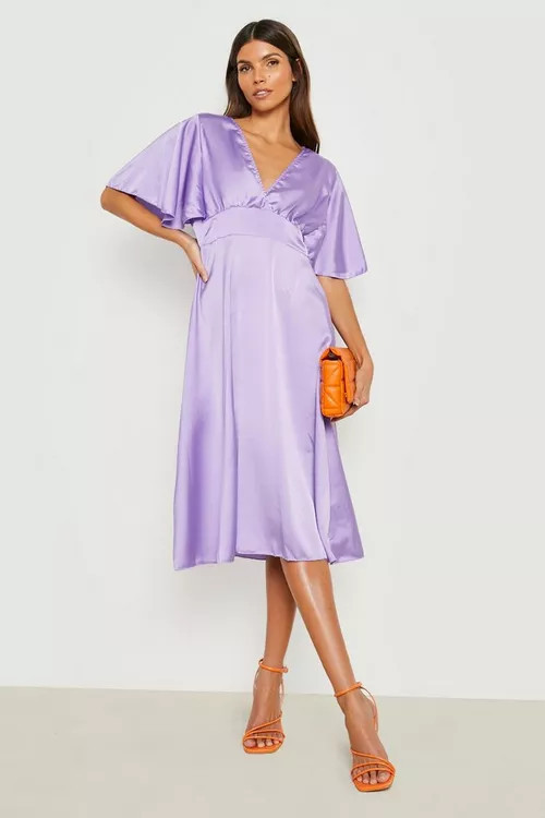 Satin Plunge Midi Skater Dress | Boohoo.com (US & CA)