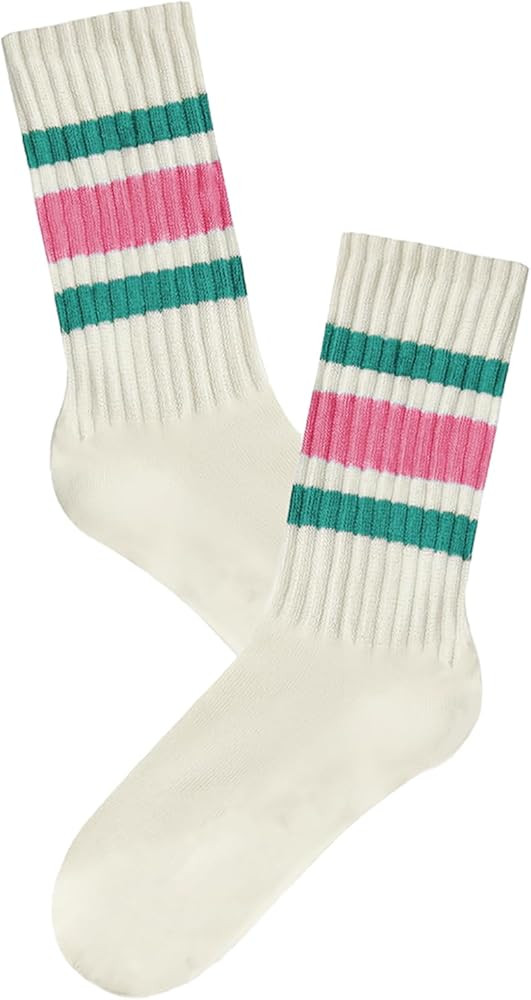 Women Striped Retro Novelty Socks Slouch Socks Athletic Calf Tube Cotton Socks | Amazon (US)