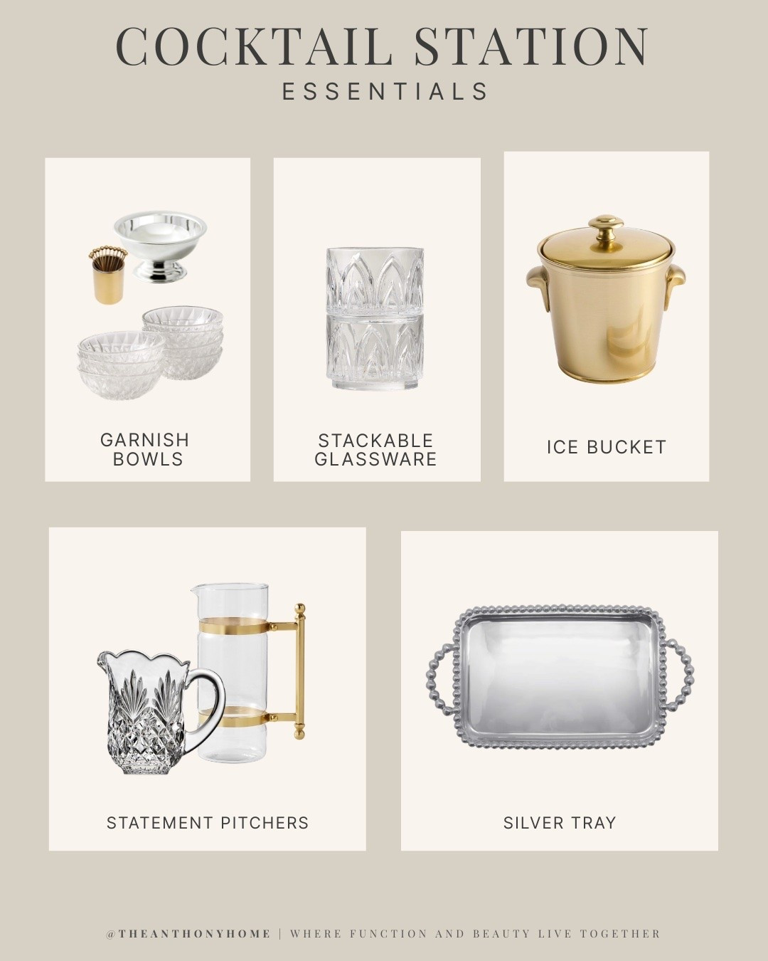 A simple cocktail station makes hosting feel easier because guests know exactly where to go, what to grab, and how to help themselves.

These are the pieces I reach for when I want the setup to feel pretty but still functional:

A silver tray to anchor everything
 Stackable glassware to save space
 Garnish bowls for lemons, berries, or cocktail picks
 A small ice bucket so drinks stay cold
 Statement pitchers for batching cocktails or mocktails

I linked everything here so you can recreate the look and build a drink station that works beautifully for your next gathering. 🤍

#cocktailstation #hostingessentials #entertainingathome #hostingtips #drinkstation

#LTKHome