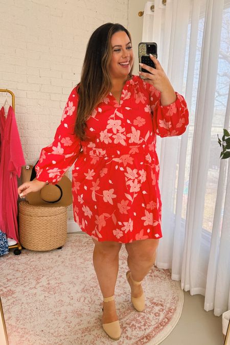 The perfect plus size pink floral dress in a short length with sleeves! 

#LTKstyletip #LTKfindsunder50 #LTKplussize