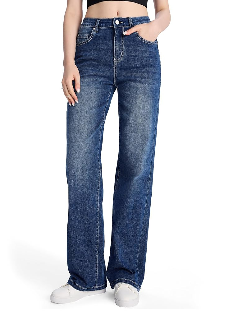SEVEGO Women's 32"/34"/36" Tall Straight Leg Jeans Mid Waisted Stretchy Loose Denim Pants Casual ... | Amazon (US)