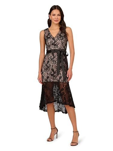 Adrianna Papell Women's Lace Midi Flounce Dress, Black | Amazon (US)
