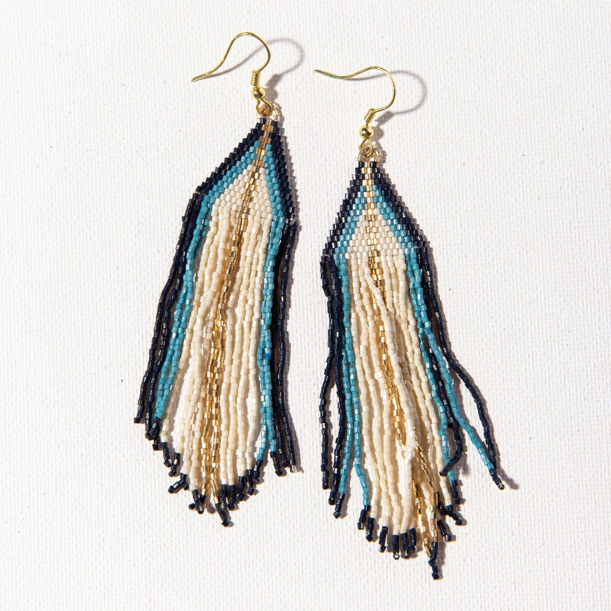 Navy With Light Blue Ombre Gold Luxe Stripe Fringe Earring | INK+ALLOY
