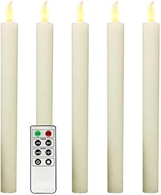 10" Ivory Flameless Taper Candles with Timer, Battery Operated Candles, Push-Activated, Textured ... | Amazon (US)