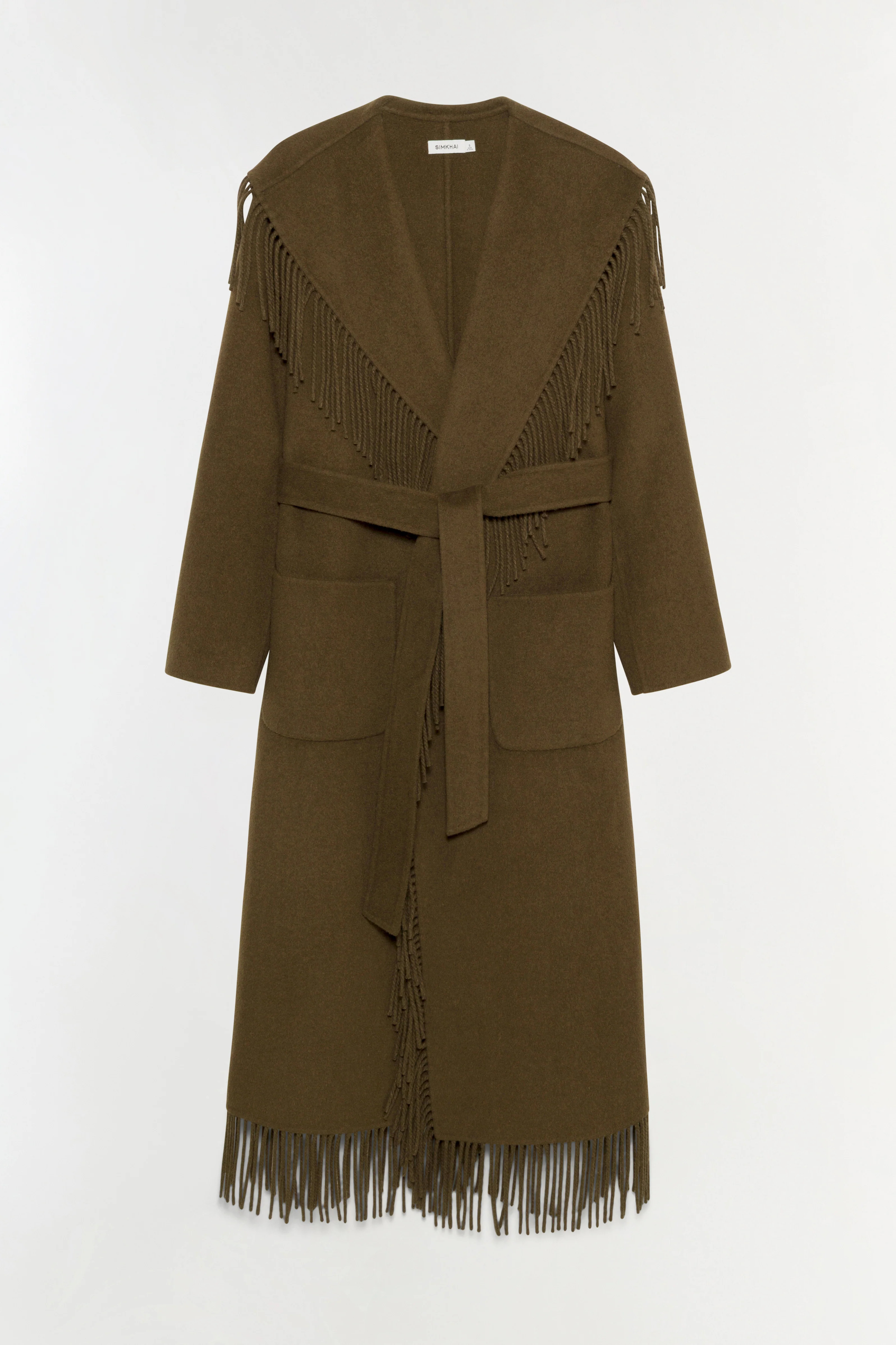 SIMKHAI Women's Carrie Fringe Coat in Alligator, Size Large | Simkhai