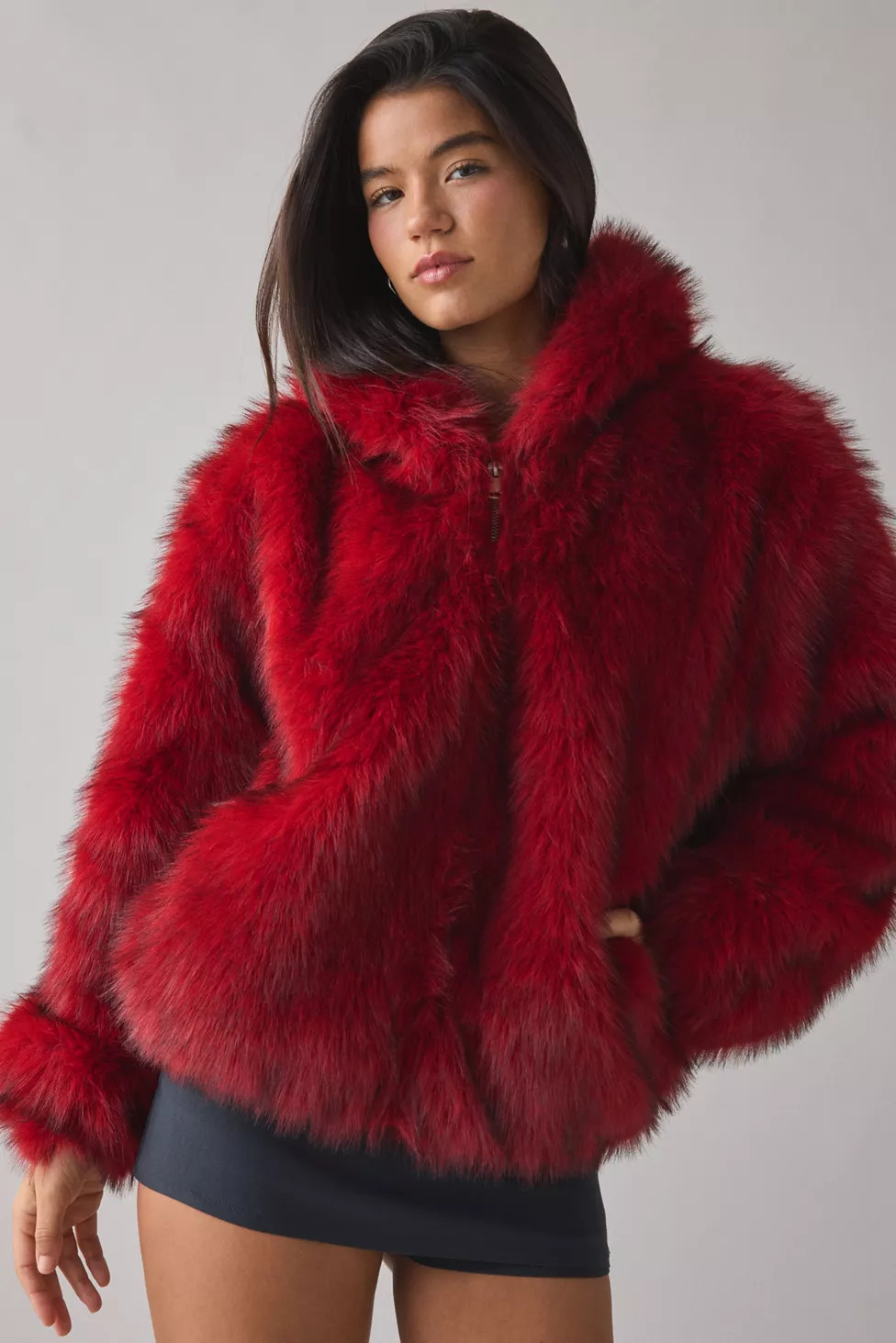 UO Sloanne Faux Fur Zip-Up Hooded Jacket | Urban Outfitters (US and RoW)