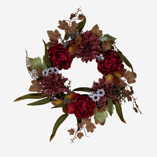 Multicolour Artificial Dahlia & Rose Wreath 42x42cm | TK Maxx