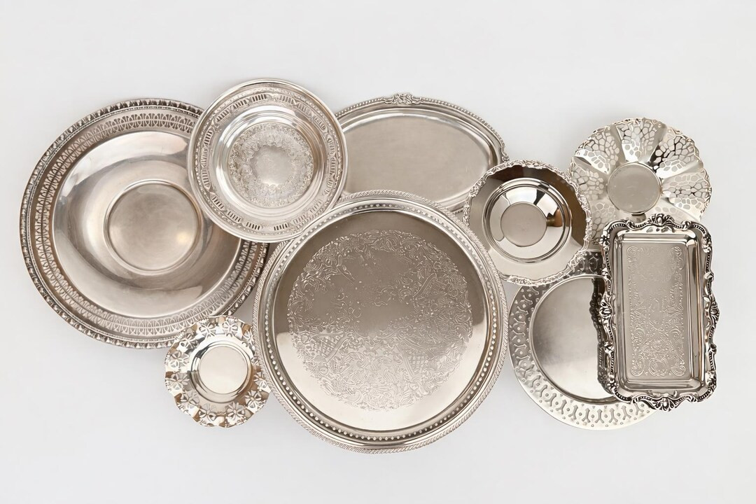 Vintage Assorted Silver Metal Platter Tray Bowl Gallery Wall Decor Sets | Etsy (US)