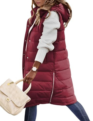 Jyanl Womens Puffer Vest Jackets Warm Winter Coats Long Quilted Vest Hooded Vest Casual Zip Up Jackets Sleeveless Outerwear Vest with Pockets | Amazon (US)