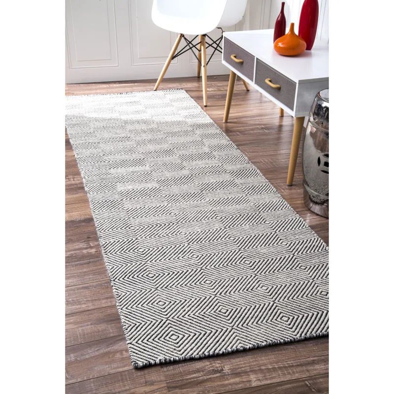 Azarian Diamond Wool Area Rug for Living Room Bedroom Dining Room Kitchen, Ivory | Wayfair North America