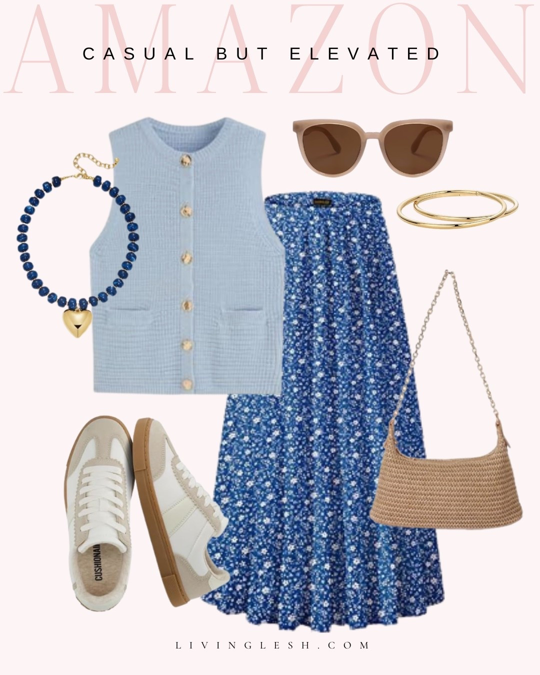 Amazon fashion | Amazon outfit | Maxi skirt | Sleeveless sweater | Sneakers | Casual outfit | Elevated outfit | Weekend outfit | Summer outfit | Amazon finds | Bracelet | Sunglasses | Necklace

#LTKSeasonal #LTKootd #LTKmomlife