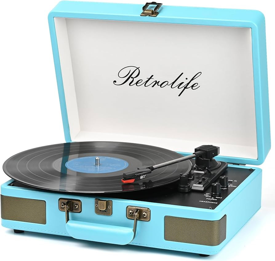 Record Player 3 Speed Bluetooth Portable Suitcase Vinyl Player with Built-in Speakers Turntable E... | Amazon (US)
