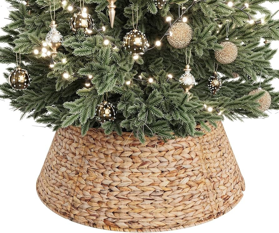 ELYKEN 28-Inch Woven Rattan Christmas Tree Collar, Stylish Hyacinth 5-Piece Tree Skirt for Artifi... | Amazon (US)