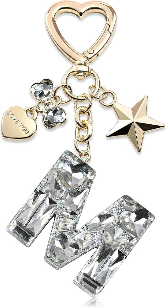 Cute Bling Keychain initial Letter Butterfly Star Pink Purple Gift for Women Girls Bag Cup Charms... | Amazon (US)