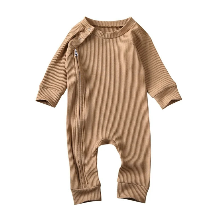 Newborn Baby Boy Girl Cotton Knitted Onesie Jumpsuit Gender Neutral Infant Ribbed Romper Clothes | Walmart (US)